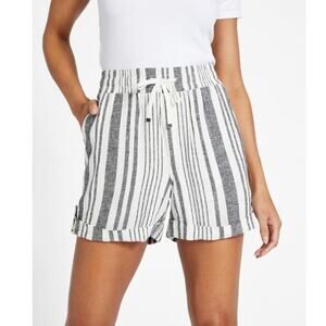 GUESS Charlotte Striped Linen Shorts - Womens Medium - White / Grey / Black-NWT